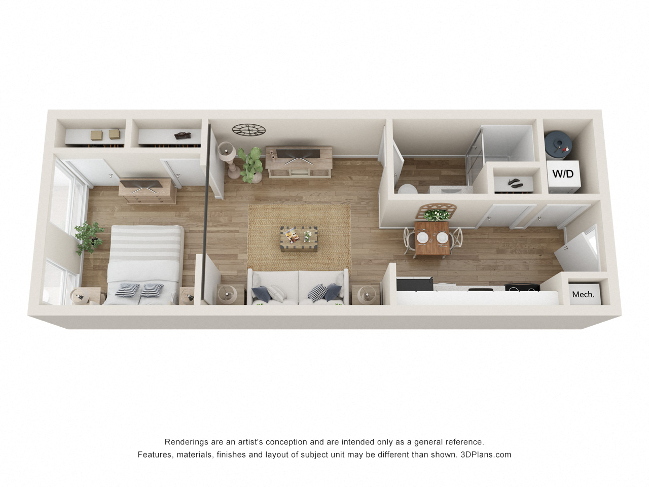 Floor plan for 1 bed, 1 bath, 450 sqft